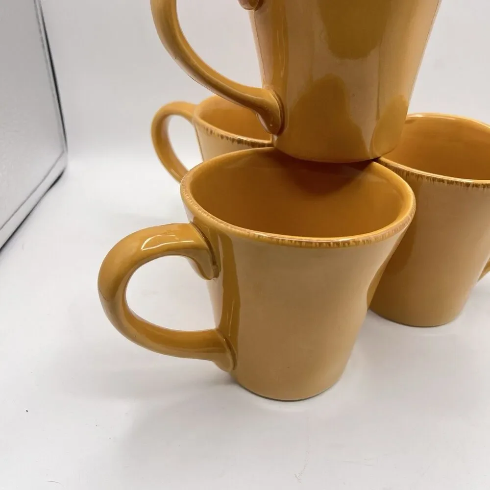 PIER 1 Earthware Elemental Coffee Mugs | Honey Color | 12 oz | Set of 4